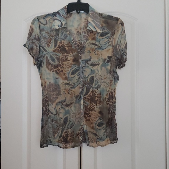 Claudia Richard Tops - Beautiful sheer blouse w/ paisley and animal print